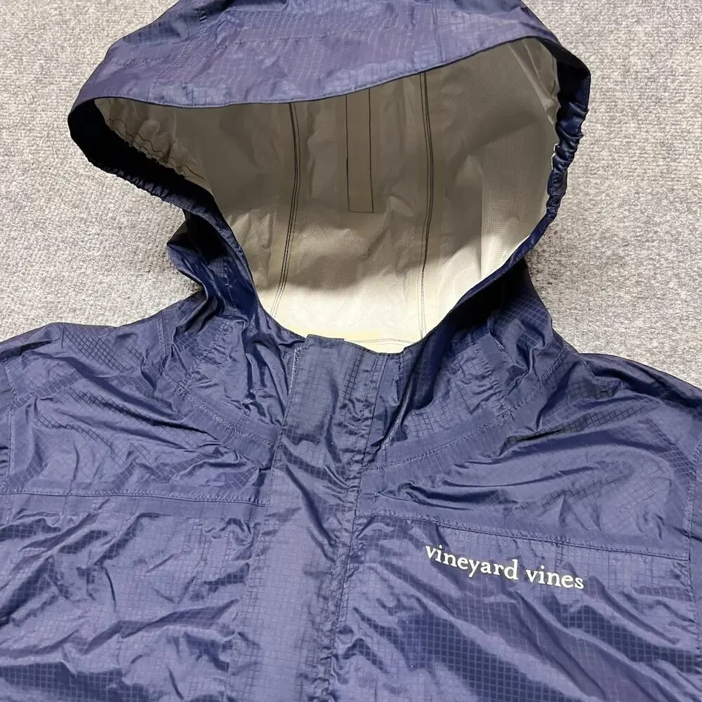 Vineyard Vines Jacket Boys Large 16 Blue Hooded Waterproof Nylon Rain Coat